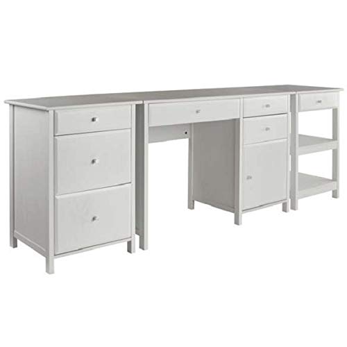 Set of 3 White Modern Delta Wooden Home Office Furniture - Stylish Workspace Desk & Storage for Small Spaces