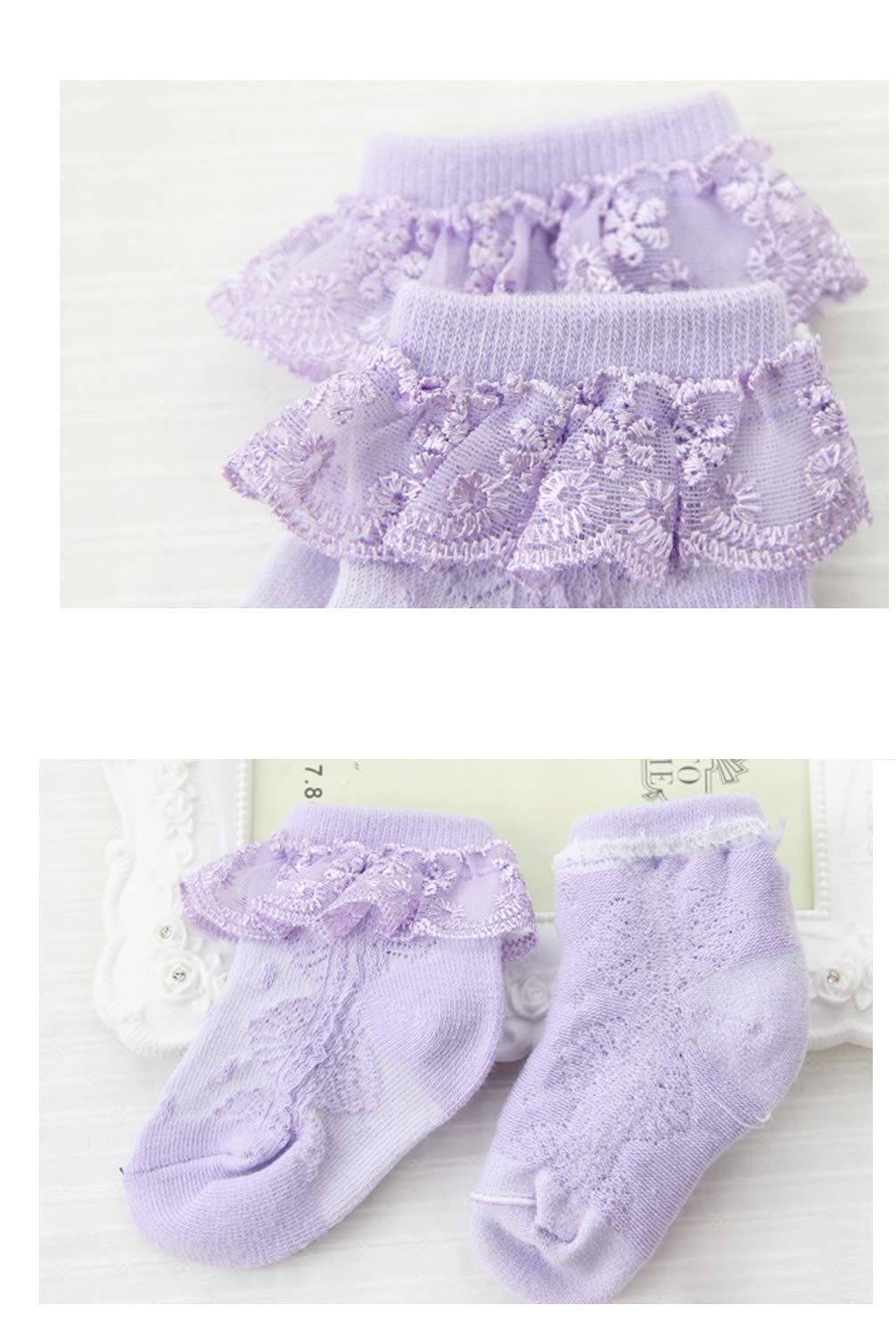 4 Pack Baby Toddler Girls Lace Cotton Socks with Eyelet Frilly Trim (0-8T) - Soft & Breathable for Everyday Wear, Playtime & Special Occasions