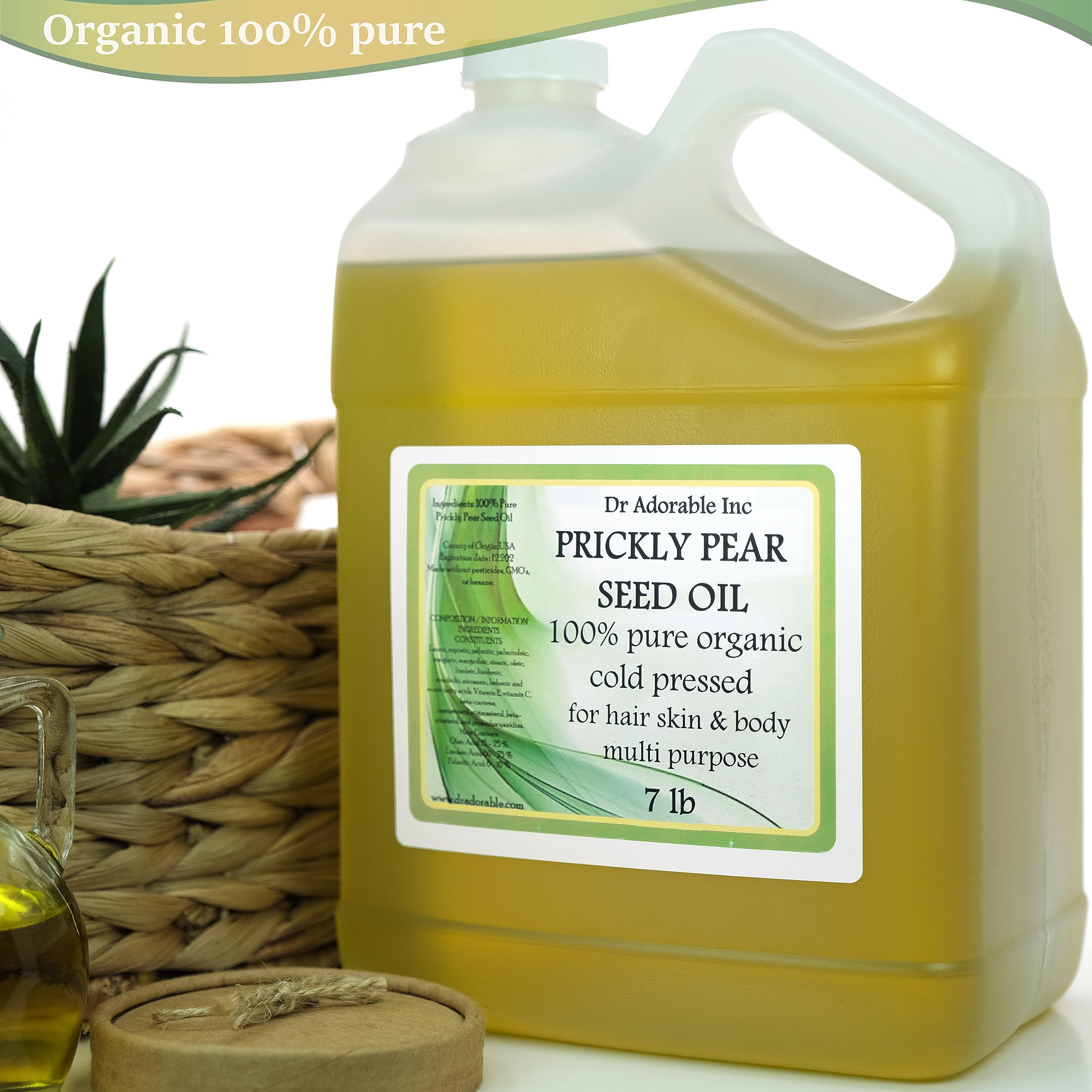 Dr. Adorable 100% Pure Cold Pressed Prickly Pear Seed Oil - 7 LB (1 Gallon) for Skin Care, Hair Growth & Anti-Aging - Organic, Unrefined, Natural Moisturizer