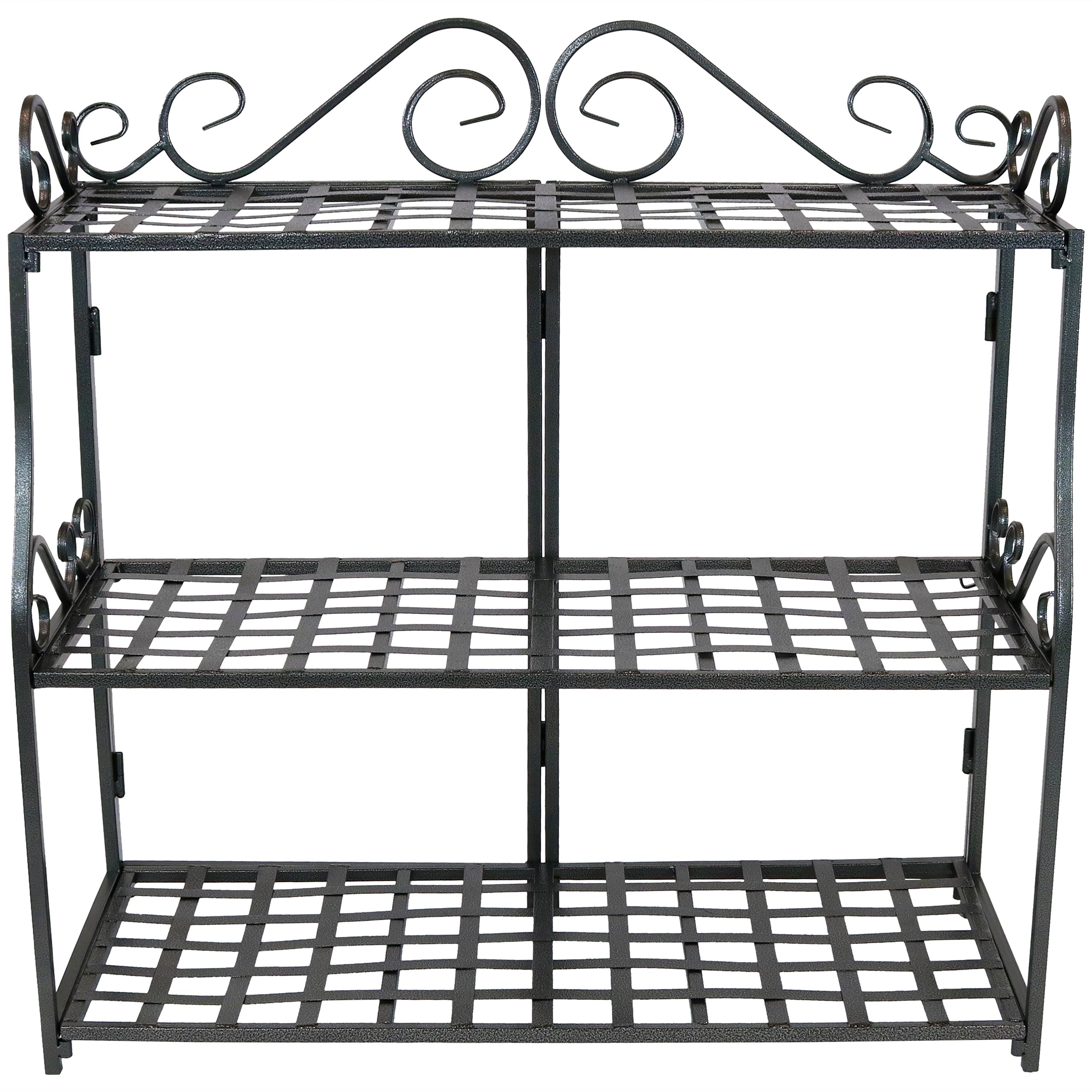 Sunnydaze 3-Tier Metal Iron Plant Stand with Decorative Scroll Design - Indoor/Outdoor Flower Pot Holder for Patio, Garden, Balcony & Home Decor