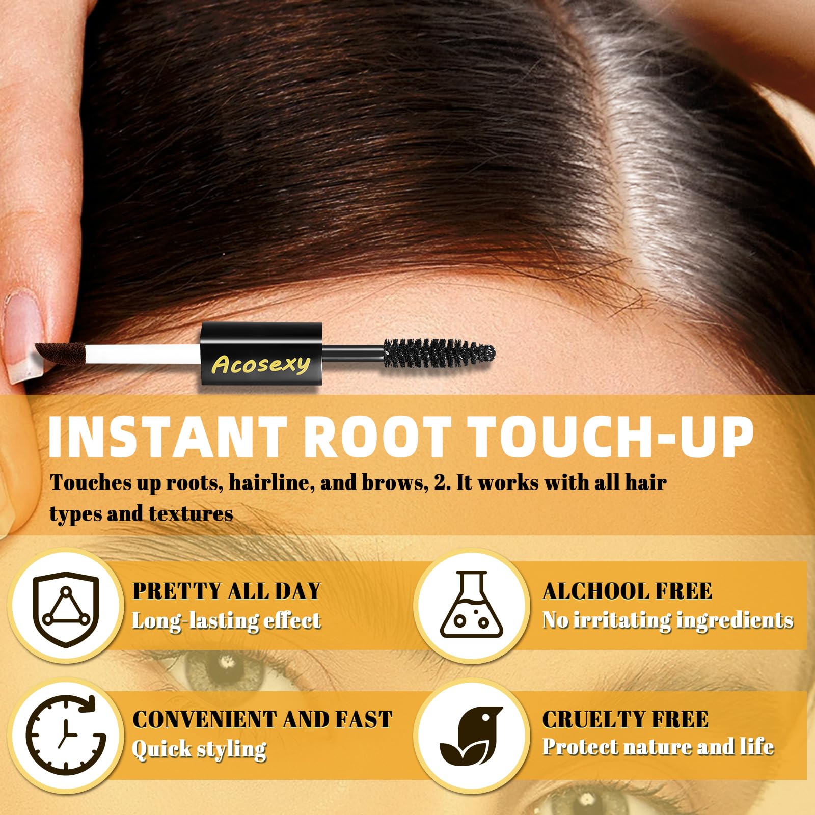 Gray Root Touch Up Brush-in Wand - Quick Cover Hair Root Rescue, Water-Resistant Temporary Concealer for Hair, Mustache & Beard (Dark Brown, 1 Pack) - Perfect for Travel, Work & Daily Touch-Ups