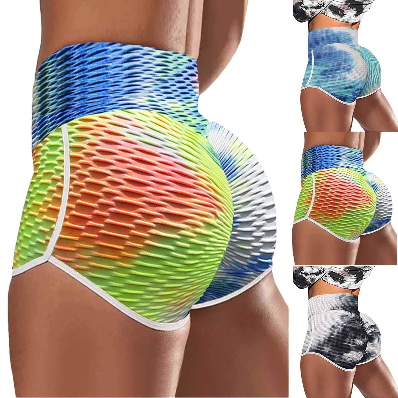 Women's High Waist Butt Lifting Yoga Shorts - Tummy Control Ruched Gym Running Beach Hot Pants for Workout, Sports & Summer Activities