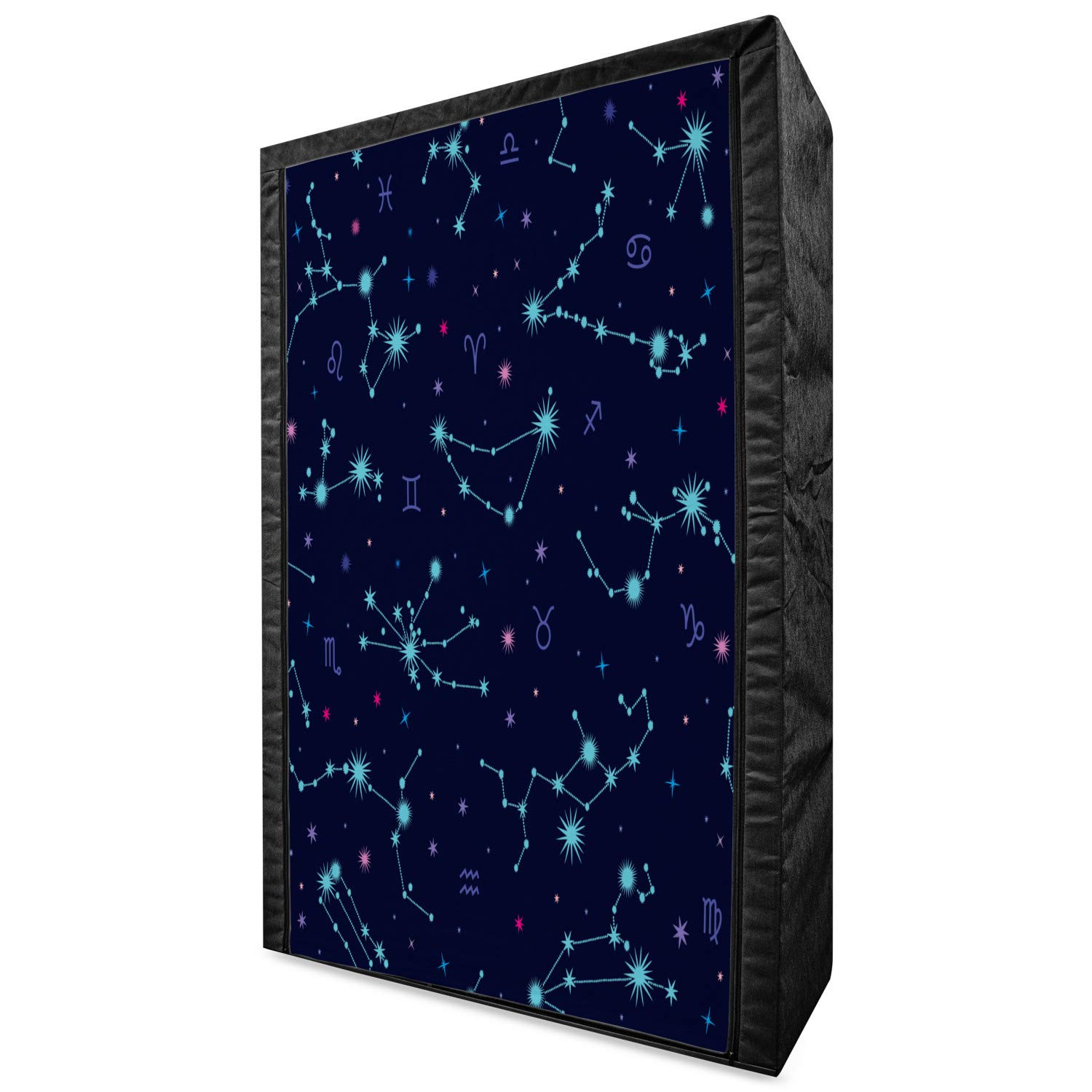 Ambesonne Astrology Portable Fabric Wardrobe Closet - 42.5 Inch Clothing Organizer with Shelves, Colorful Zodiac Horoscope Design in Mint Green & Purple | Perfect for Bedroom, Dorm, Apartment Storage & Closet Organization