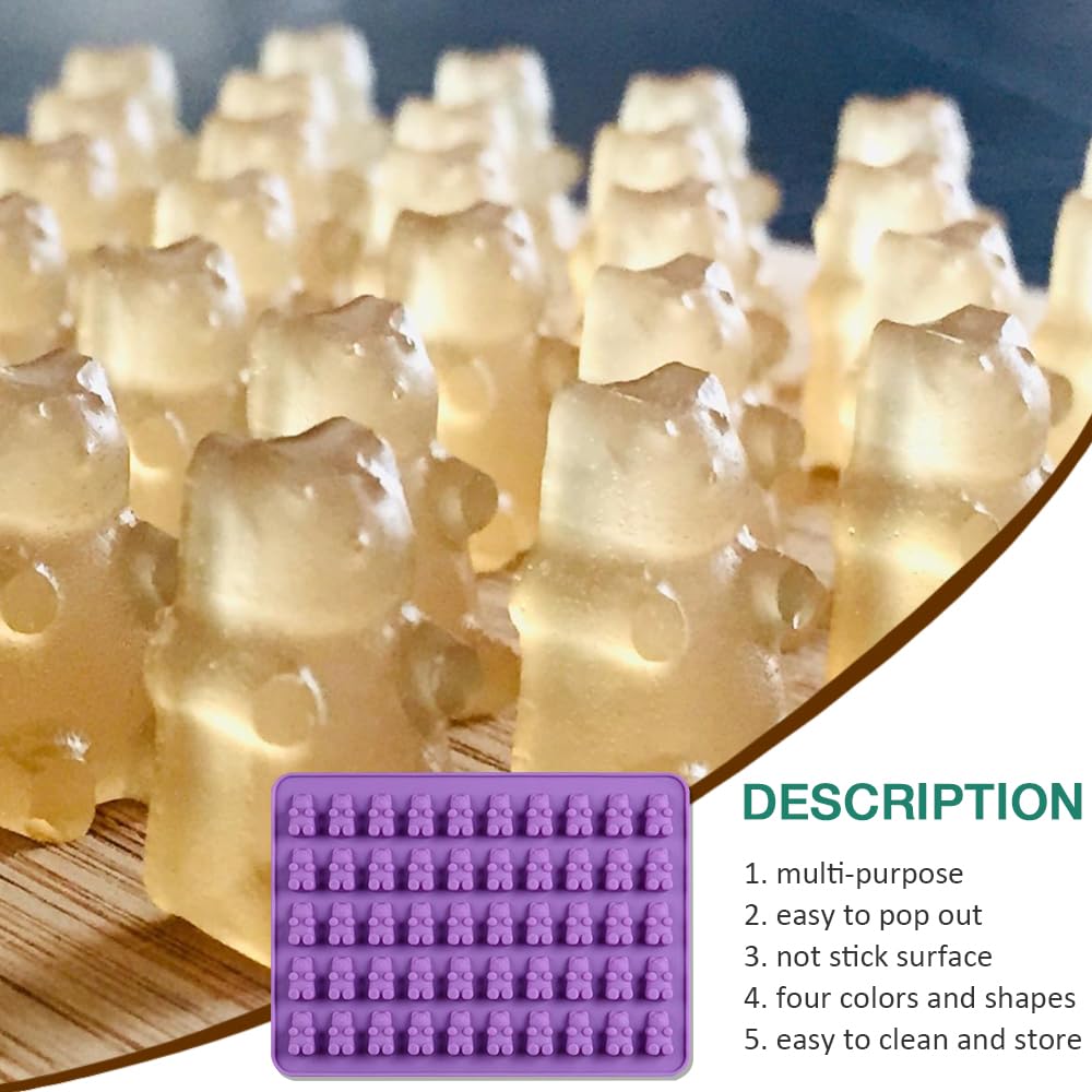 Premium Silicone Gummy Molds Set of 4 - Dinosaur, Bear, Donut & Heart Candy Molds with 2 Droppers for Easy Filling - Perfect for Homemade Chocolates, Gummy Bears, Candies & Party Treats - BPA-Free Baking Supplies for Kids & Adults