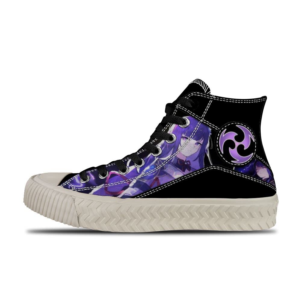 Genshin Impact Inazuma Kamisato Ayaka & Raiden Shogun Anime Sneakers - Custom Mens & Womens High Top Casual Shoes with Non-Slip Tire Sole - Perfect for Cosplay, Gaming Conventions & Anime Enthusiasts