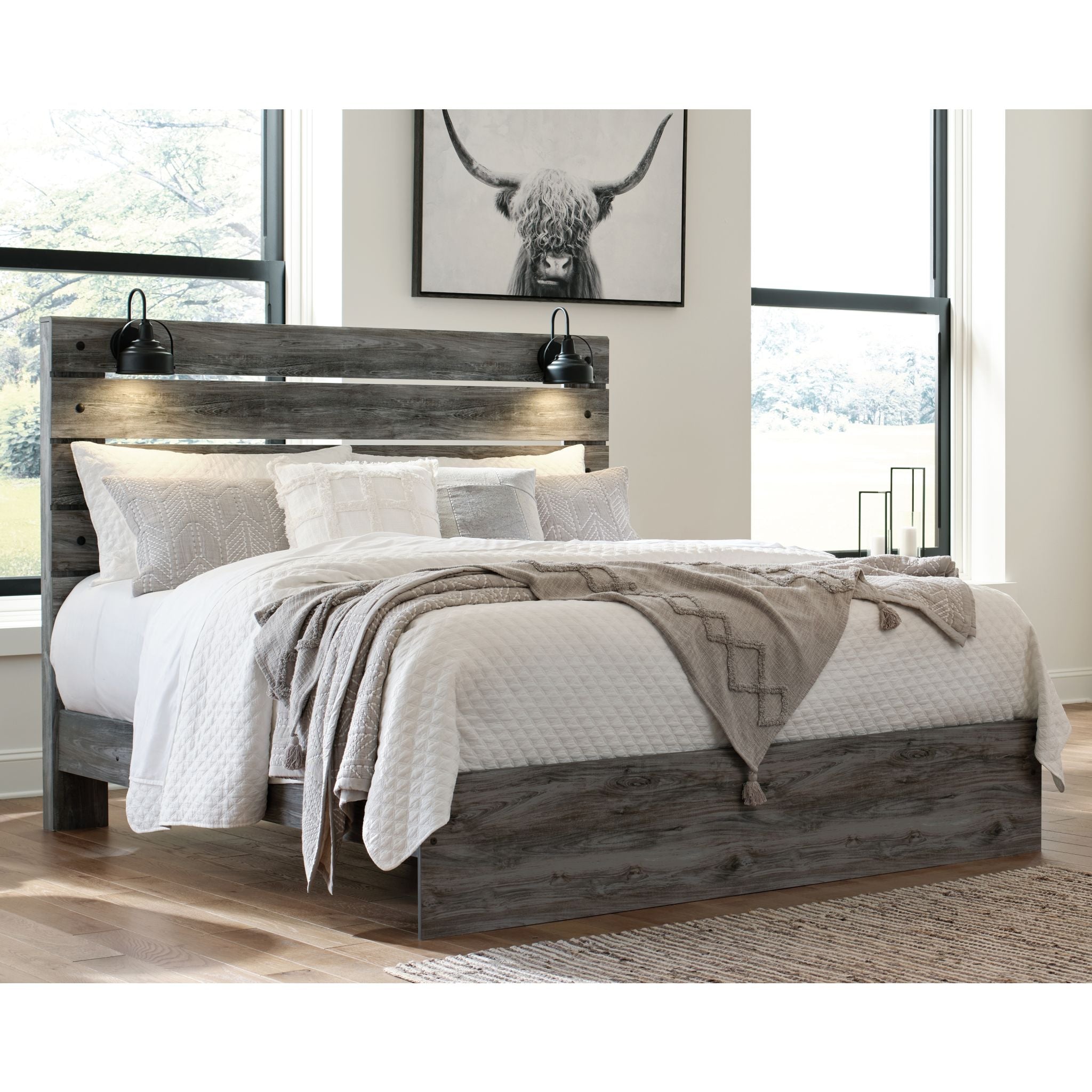 Baystorm King Panel Bed Frame - Modern Gray Upholstered Platform Bed with Wooden Slats | Perfect for Master Bedroom, Guest Room & Apartment