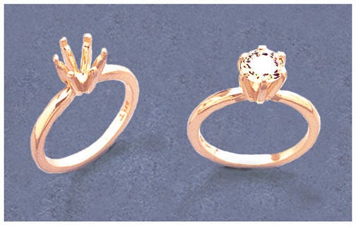 Sterling Silver or 14K Gold 4-6.5mm Round Pre-Notched 6-Prong Blank Ring Shank Setting - Size 5-8 (163-281/143-281) - Perfect for Jewelry Making, Engagement Rings & Custom Wedding Bands
