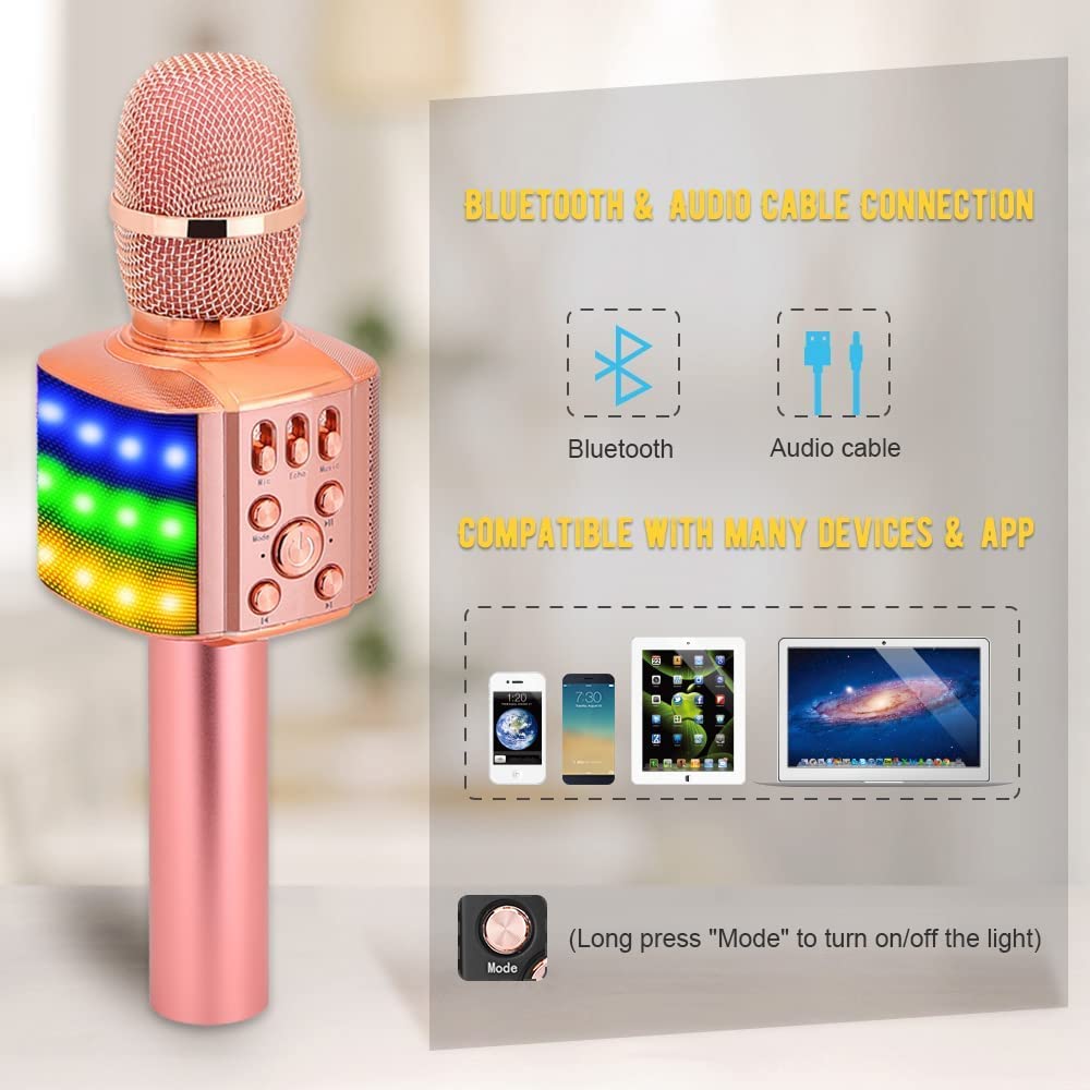 BONAOK Portable Bluetooth Karaoke Microphone with Built-in Speaker - Wireless Singing Mic for Kids & Adults, Birthday Gift, Party, Travel - Compatible with iPhone, Android, iPad, PC, Sony (Rose Gold Plus) | Perfect for Home Karaoke, Road Trips & Family Gatherings
