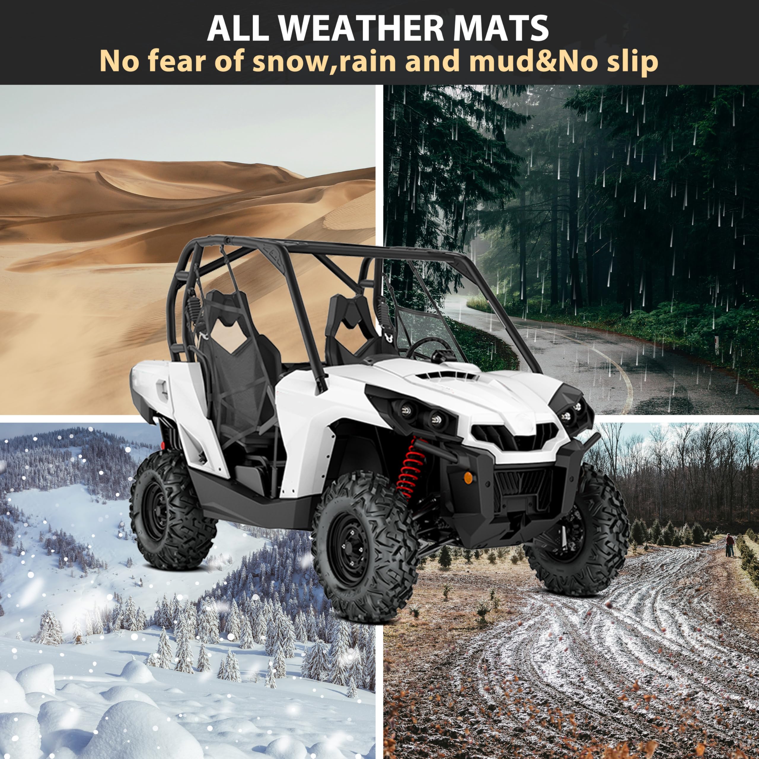 SAUTVS TPE Front Row Floor Liners for Can Am Commander & Maverick (2012-2020) | All-Weather, Heavy-Duty Slush Mats | Perfect for Off-Roading, Hunting & Muddy Adventures