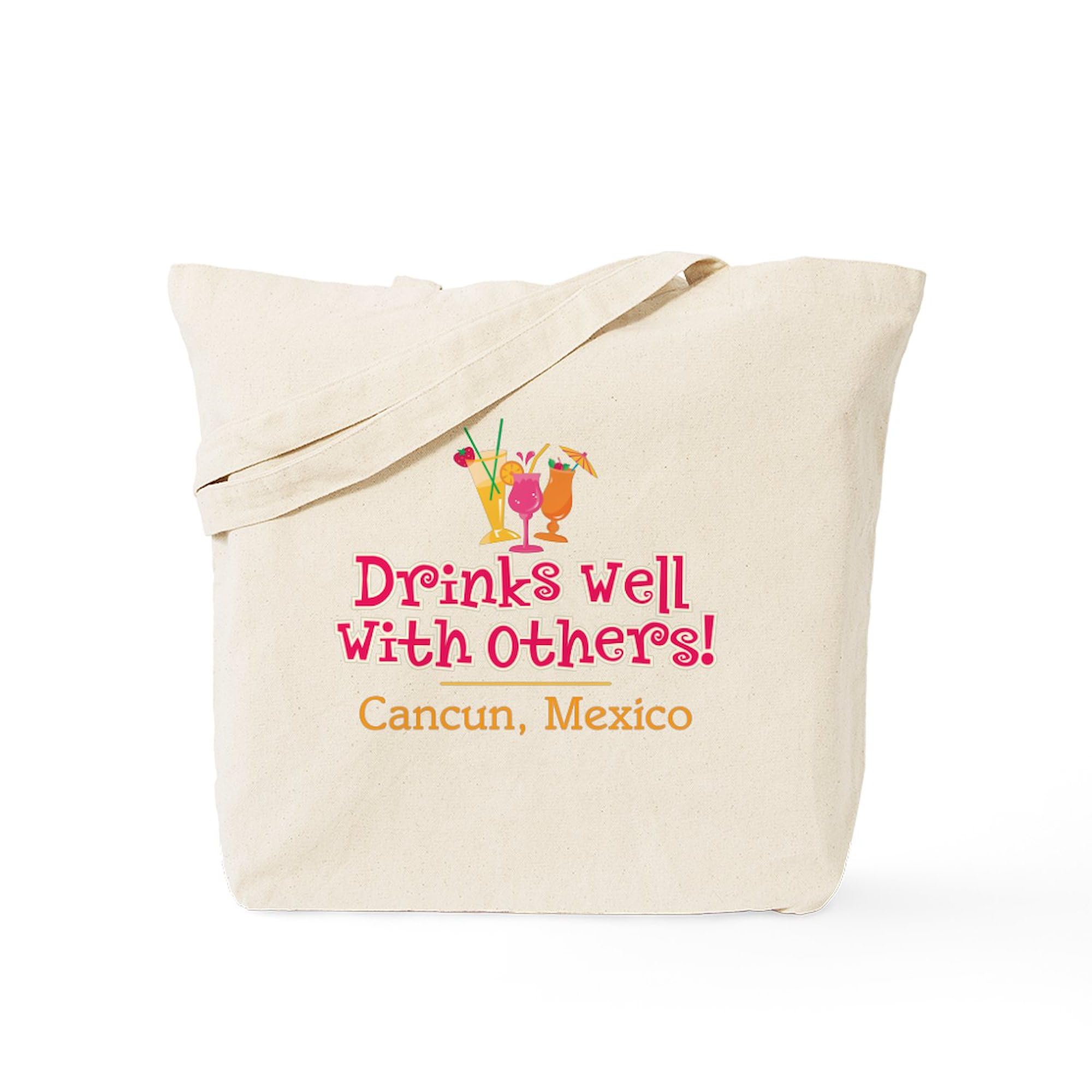 Drinks Well Cancun Tote Bag - Natural Canvas Reusable Beach & Shopping Bag for Vacation, Groceries & Daily Use