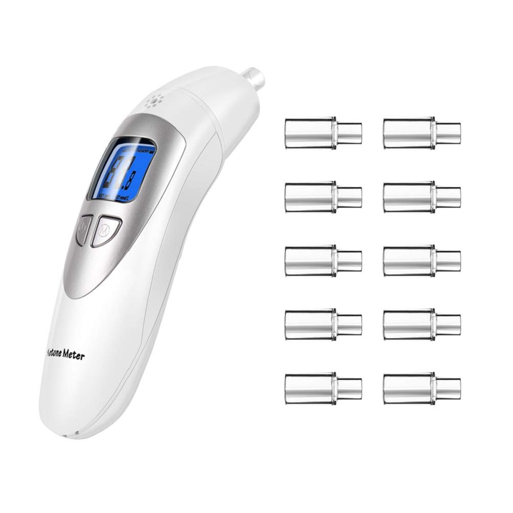 Ketone Breathalyzer for Ketosis Testing - Portable Ketogenic Breath Analyzer with 10 Disposable Mouthpieces (White) | Perfect for Keto Diet, Weight Loss & Fitness Tracking