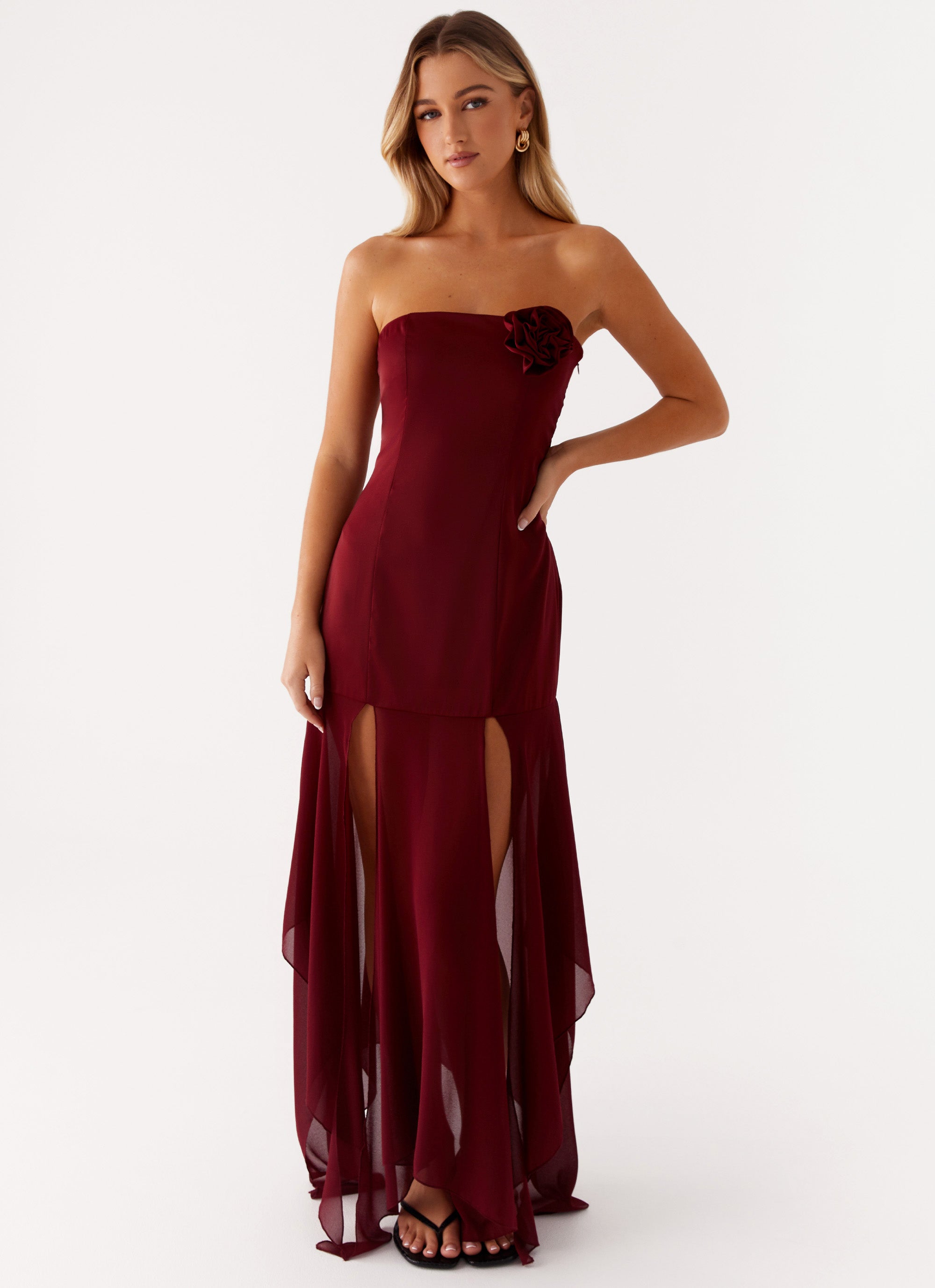 Elegant Satin Maxi Dress in Cherry Red - Perfect for Weddings, Parties & Evening Events | Women's Formal Long Dress