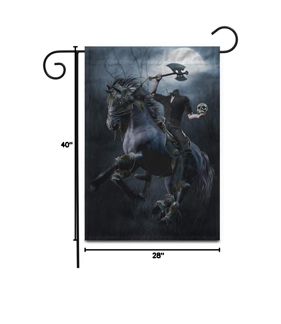 Double Sided 28x40 Inch Halloween Headless Horseman Garden Flag - Blue Fantasy Skull & Axe Design for Outdoor Decor, Yard, Patio, Lawn - Perfect for Spooky Seasonal Displays and Haunted House Themes