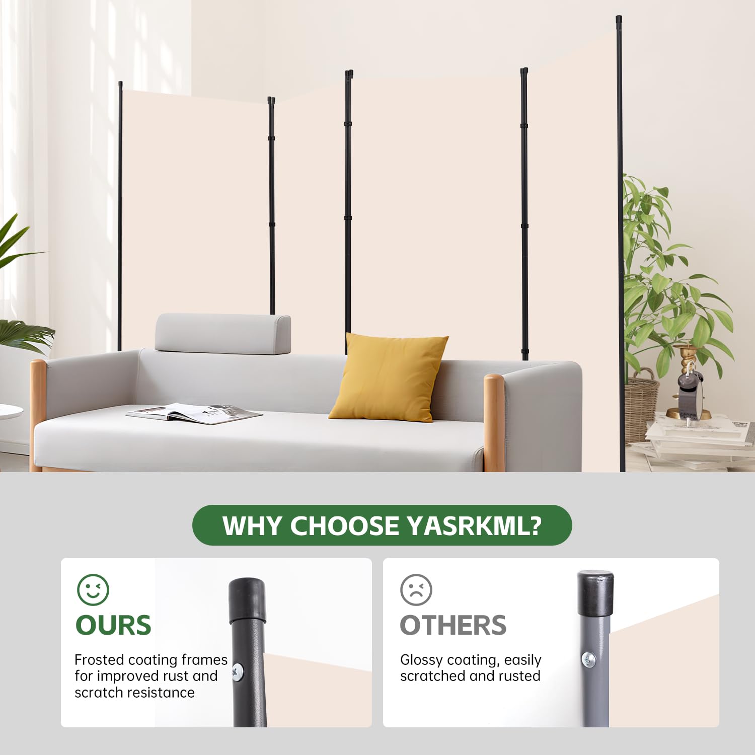 YASRKML 4-Panel Folding Room Divider Privacy Screen - Portable Freestanding Partition Panel for Home Office, Bedroom & Living Room Separation - Beige Fabric Room Dividers for Privacy & Space Organization
