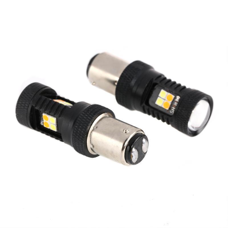 2-Pack White & Amber Switchback LED Bulbs - Canbus Decoder Compatible for Bake/Reverse/Tail Lights - Perfect for Jeep, Truck & SUV Upgrades