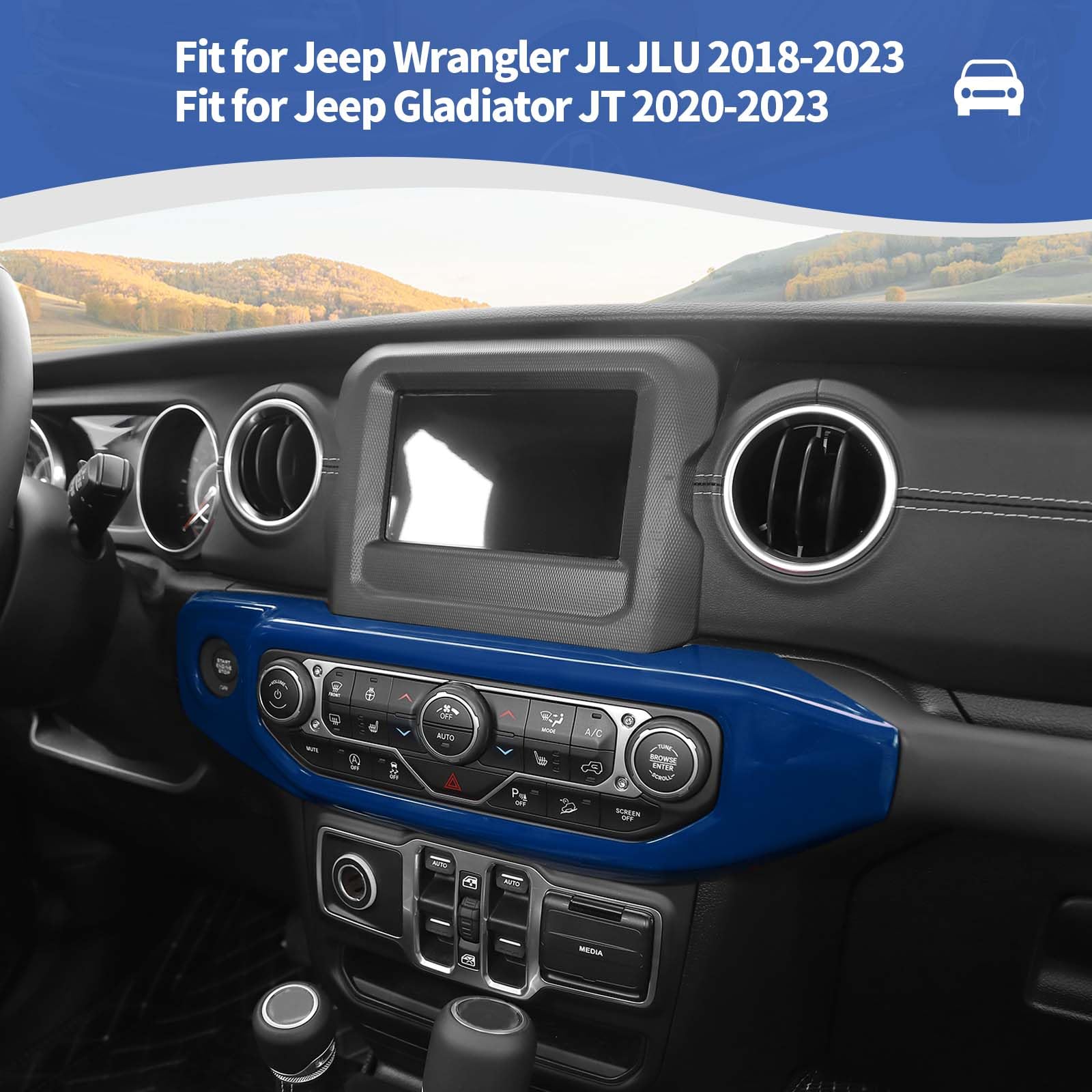 Blue Dashboard AC Control Panel Trim Cover for Jeep Wrangler JL & JLU (2018-2023) & Gladiator JT (2020-2023) - Interior Accessories (2-Piece Set) - Perfect for Customizing & Protecting Your Jeep's Dash