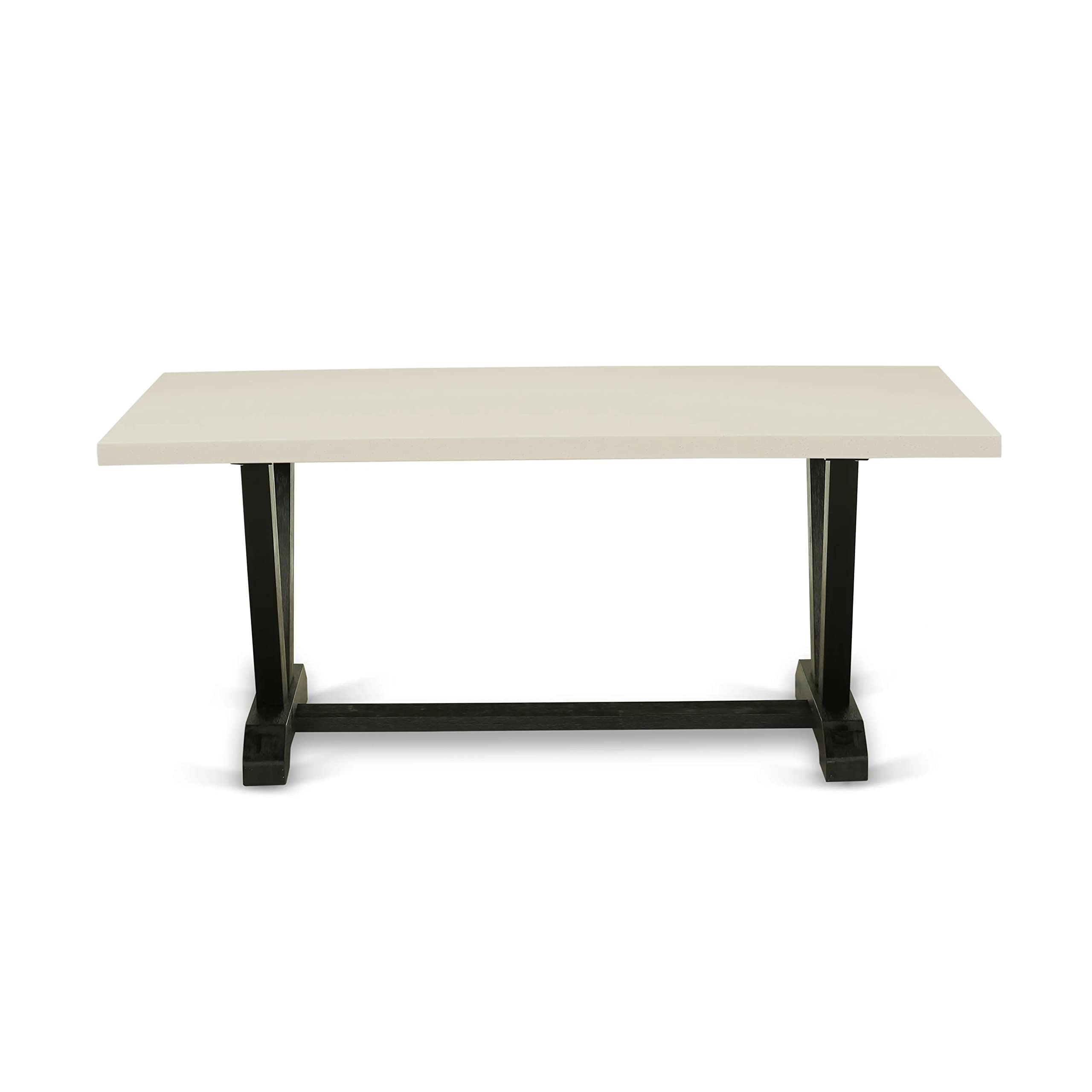 East West Furniture 5-Piece Dining Table Set for 4 - 40x72 Inch Rectangle Kitchen Table with V-Legs & 4 Doeskin Linen Fabric Parson Chairs, Multi-Color - Perfect for Small Spaces, Breakfast Nooks, and Cozy Family Meals