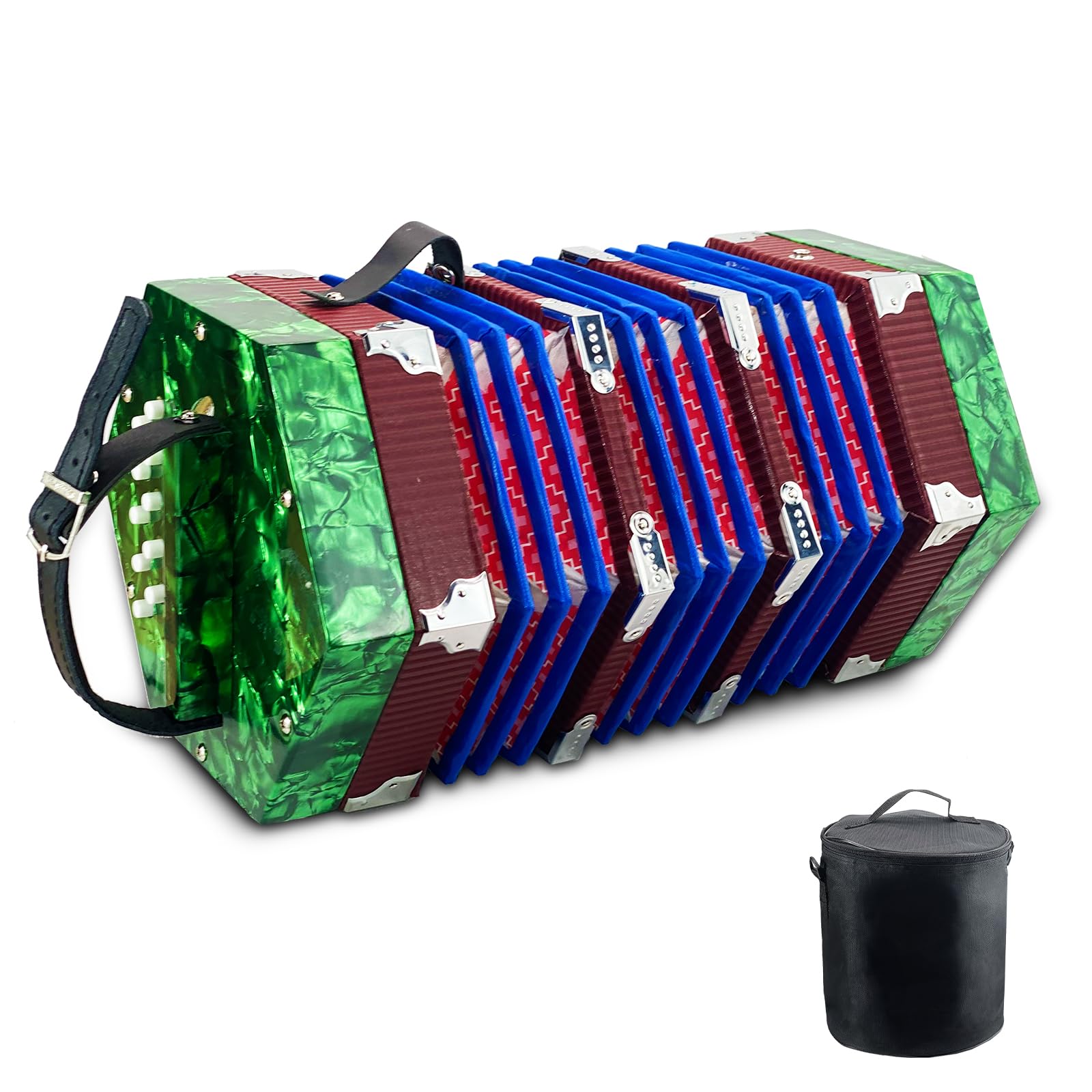 20-Key Professional Concertina Accordion for Adults & Beginners - Adjustable Hand Straps, Green - Perfect for Folk Music, Irish Sessions & Live Performances