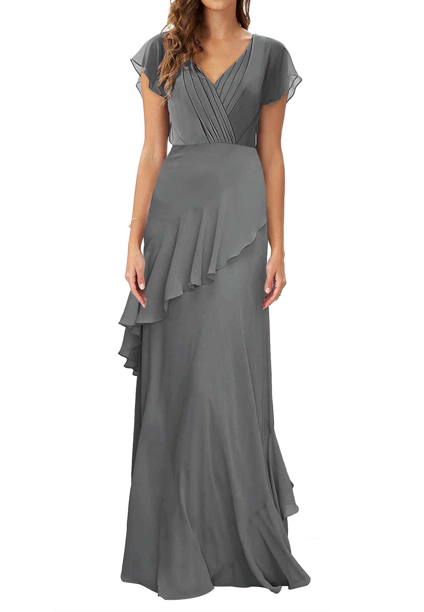 JAEDEN Elegant Chiffon Bridesmaid Dresses - V-Neck Long Prom Dress for Weddings & Formal Events | Perfect for Evening Parties, Homecoming & Special Occasions