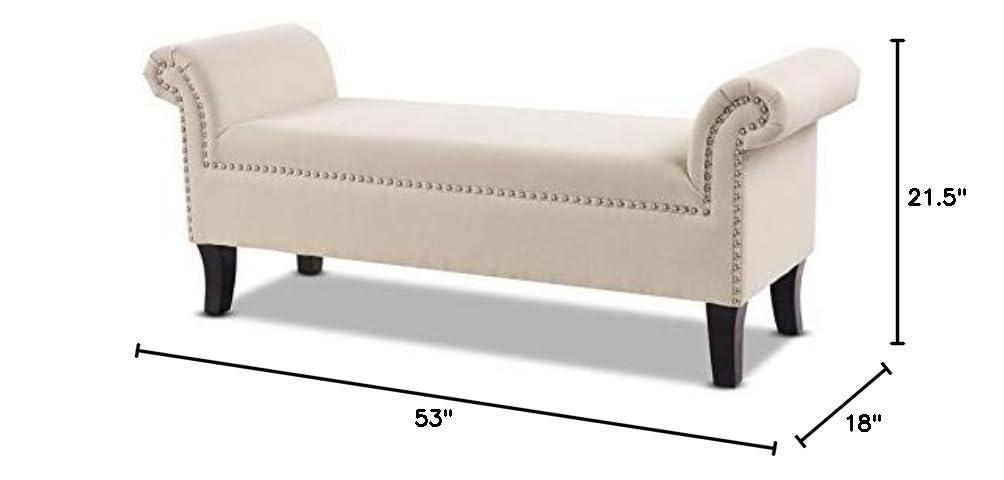 MAKLAINE Modern Roll Arm Entryway Accent Bench in Sky Neutral - Stylish Upholstered Storage Bench for Hallway, Living Room & Bedroom - Perfect for Small Space Decor & Extra Seating