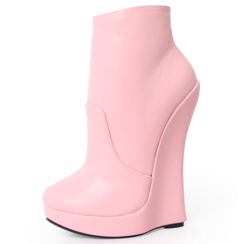 Women's Ankle Boots with Wedge Heel & Platform - 18cm High Heels, Round Toe Zip-Up Fetish Boots for Night Out, Cosplay & Fashion