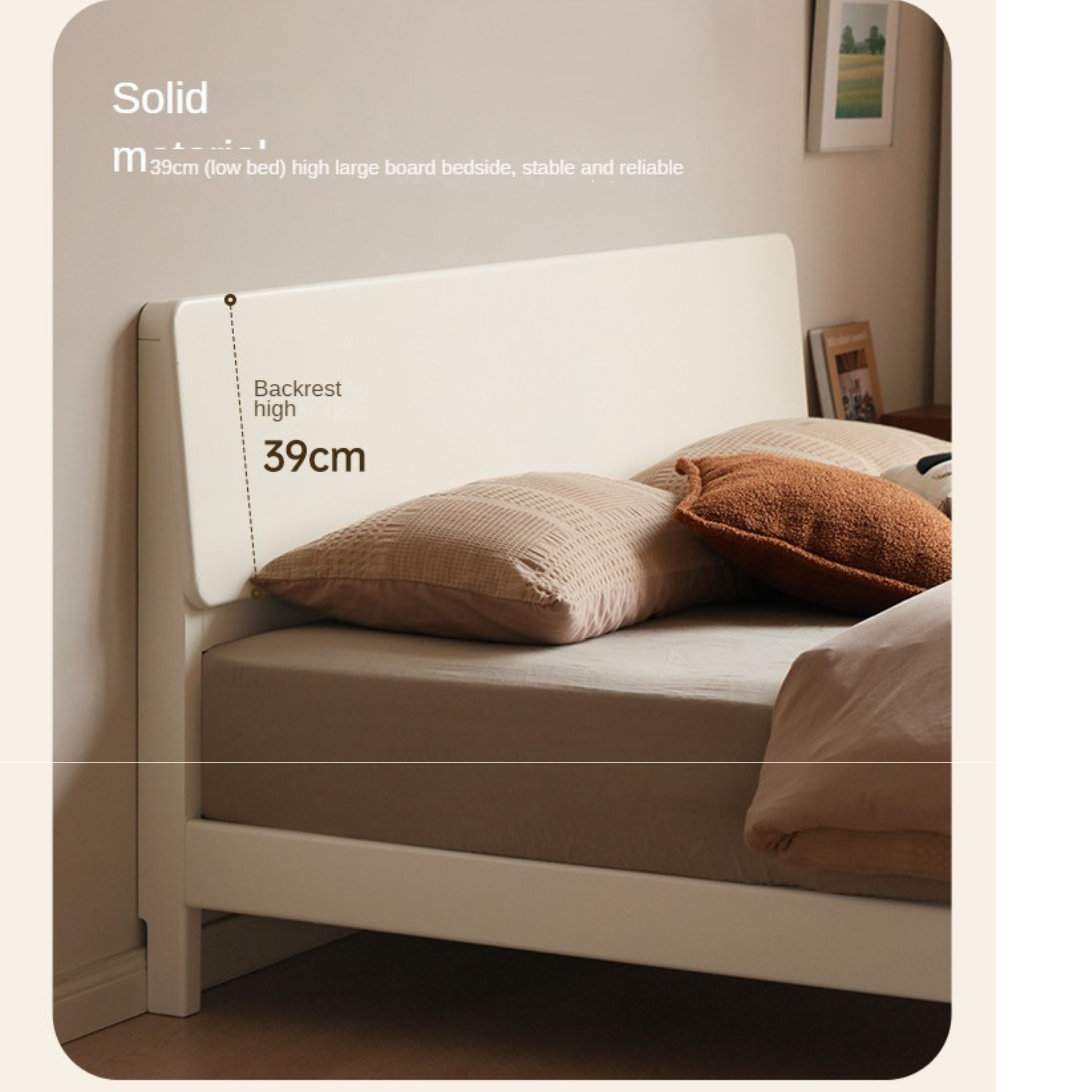 Modern Simple Cream Style Poplar Solid Wood Bed - Sturdy & Elegant for Master Bedroom, Guest Room, or Kids Room