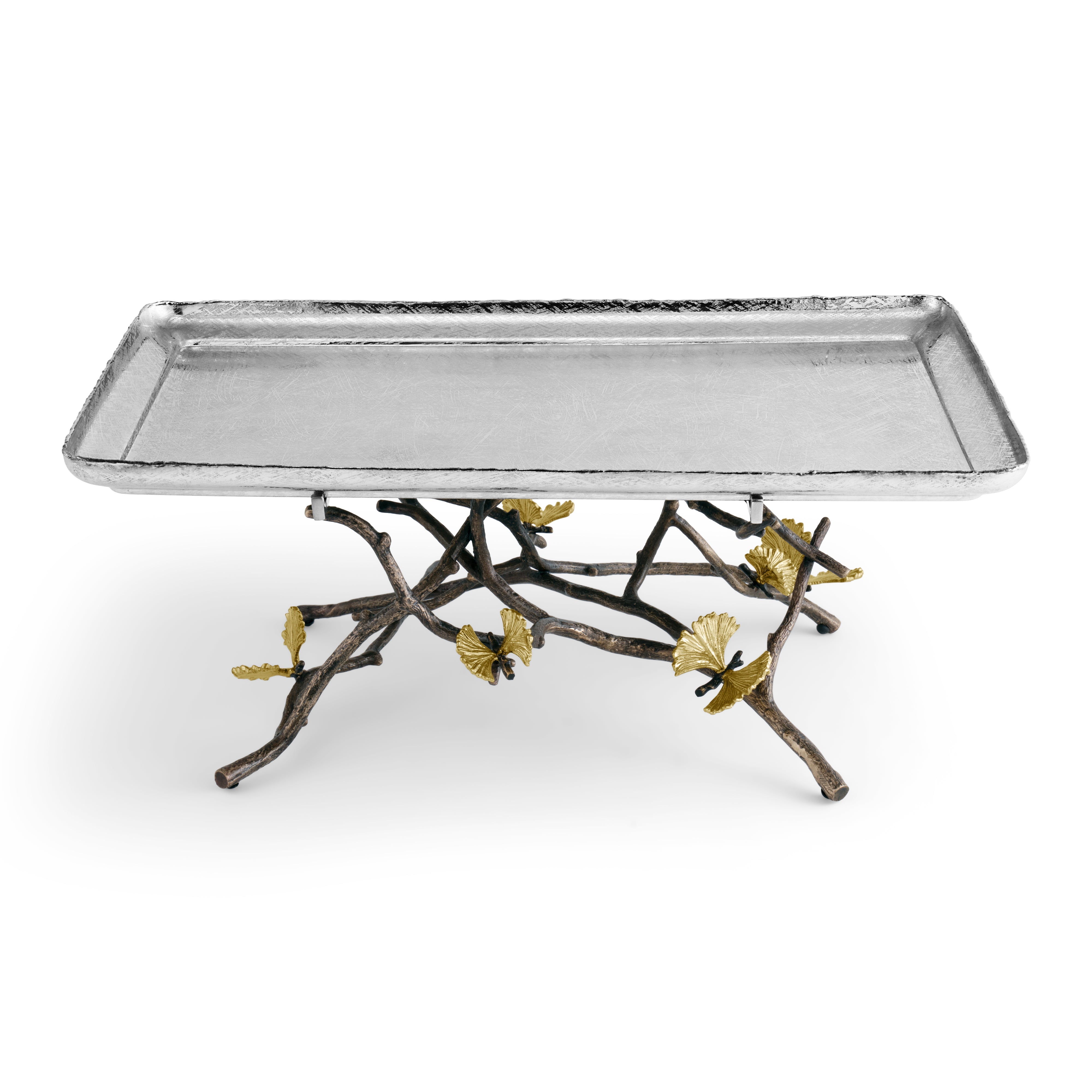 Butterfly Ginkgo Leaf Design Decorative Tray with Feet - Elegant Serving Tray for Tea, Coffee, Jewelry & Home Decor