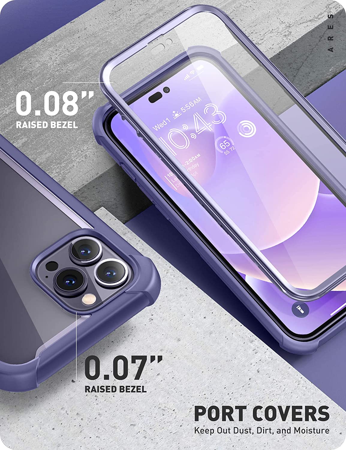 iPhone 14 Pro Case 6.1 inch - Shockproof Clear Bumper Cover with Screen Protector, Mauve Color | Perfect for Outdoor Activities, Travel & Daily Protection