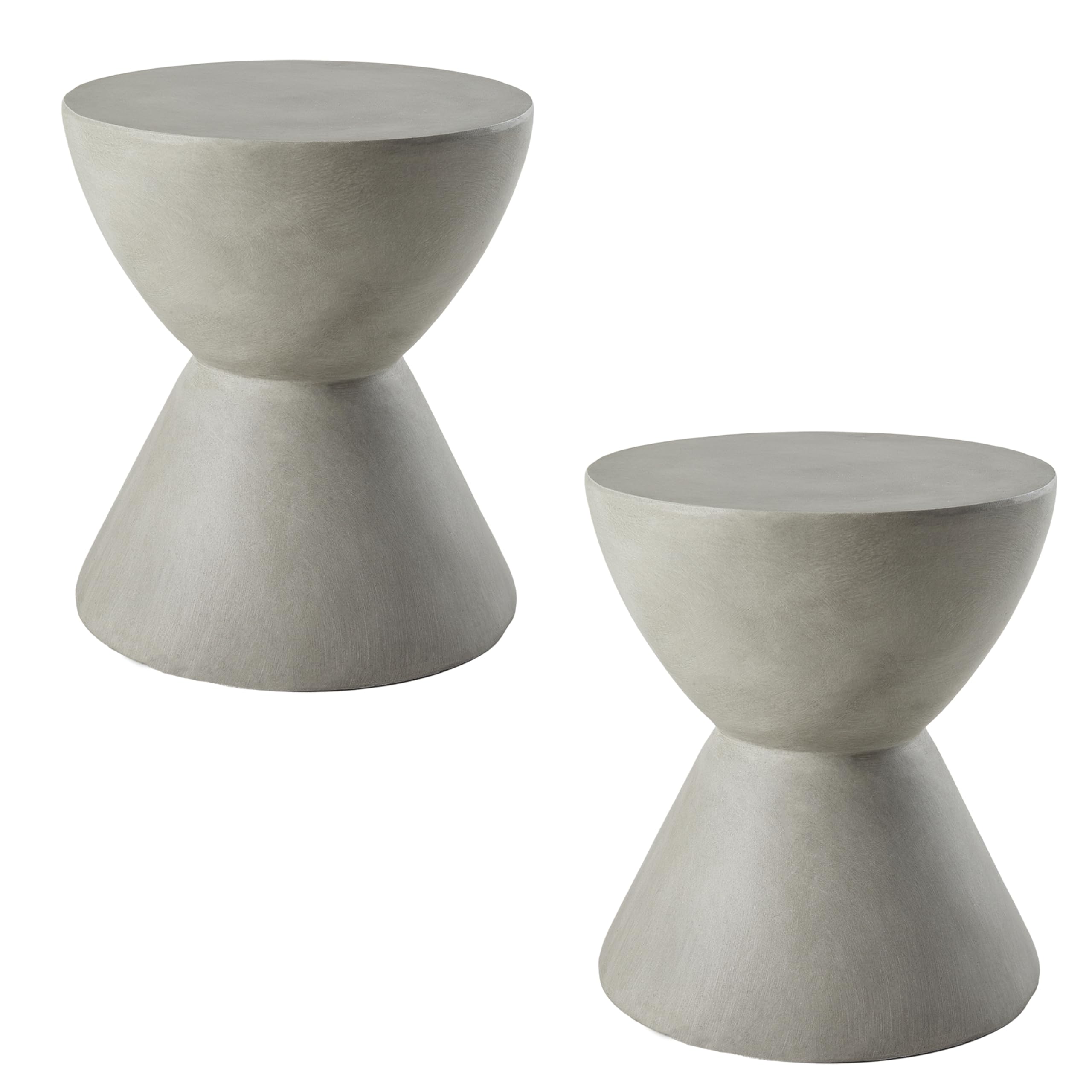 Outdoor Side Tables for Patio - Set of 2 Hourglass-Shaped Concrete End Tables, Modern Round Stone Coffee Table for Garden, Deck & Poolside Use