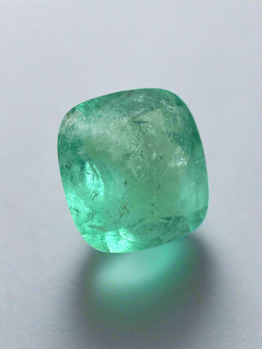 5.86 Carat 11.5x10.5mm Natural Colombian Emerald - Earthy Pastel Green Loose Gemstone, Cushion Cut for Jewelry Making, Engagement Rings & Fine Collections