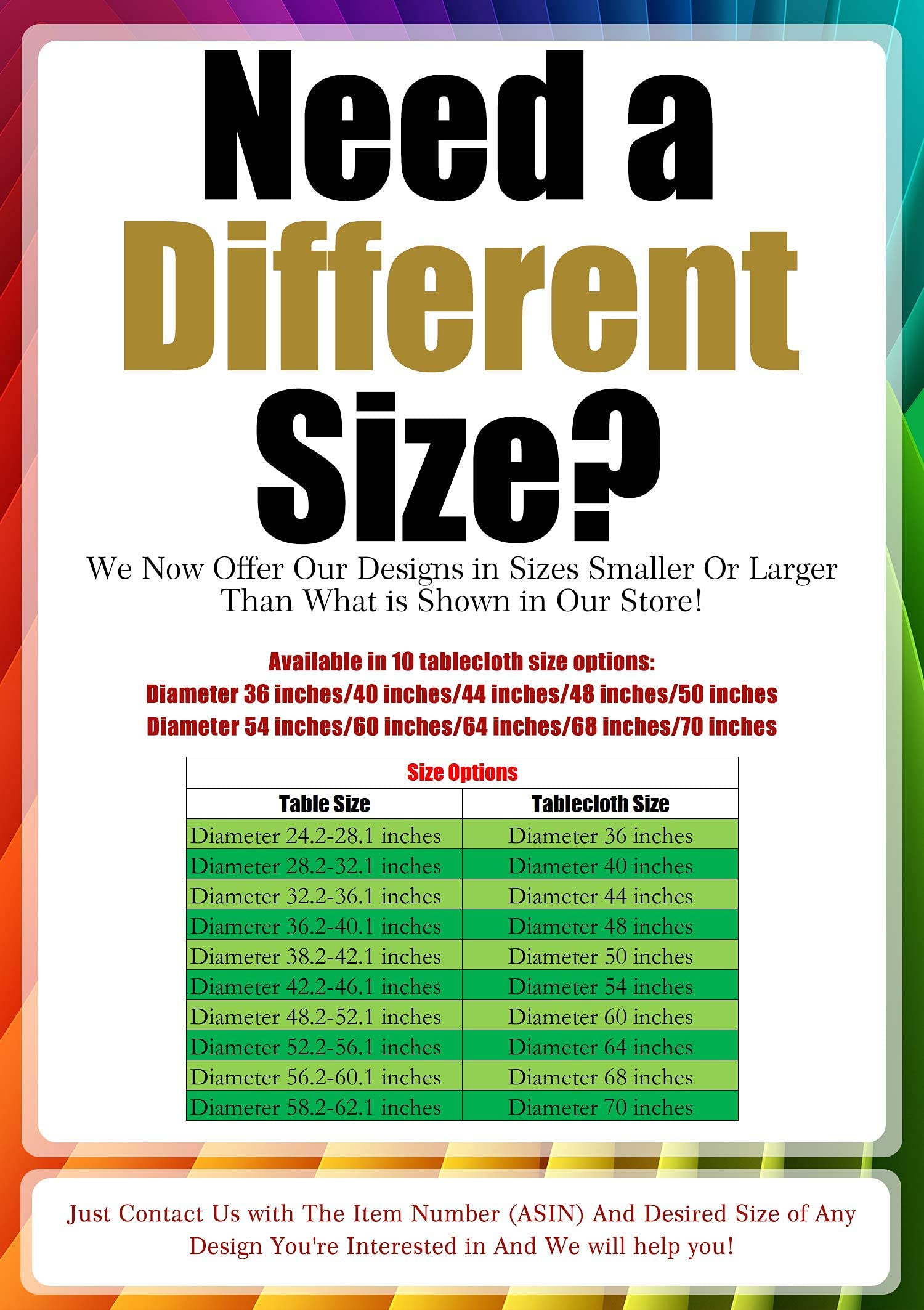 Custom Round Tablecloth with Elastic Edge - Personalized Photo/Text Printing - 47