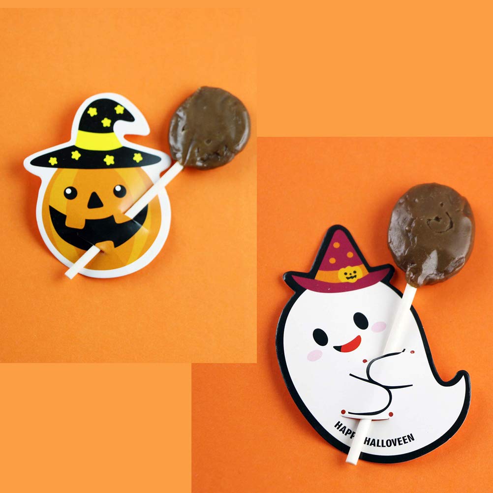 ABOOFAN 50pcs Halloween Lollipop Paper Cards - DIY Pumpkin Pattern Message Cards for Party Favors, Gift Wrapping & Halloween Decorations