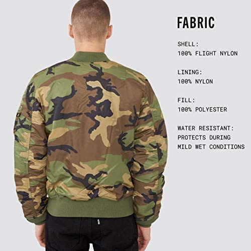 Alpha Industries MA-1 Slim Fit Bomber Flight Jacket for Men - Lightweight Military Pilot Jacket with Water-Resistant Nylon - Perfect for Casual Wear, Street Style & Outdoor Adventures
