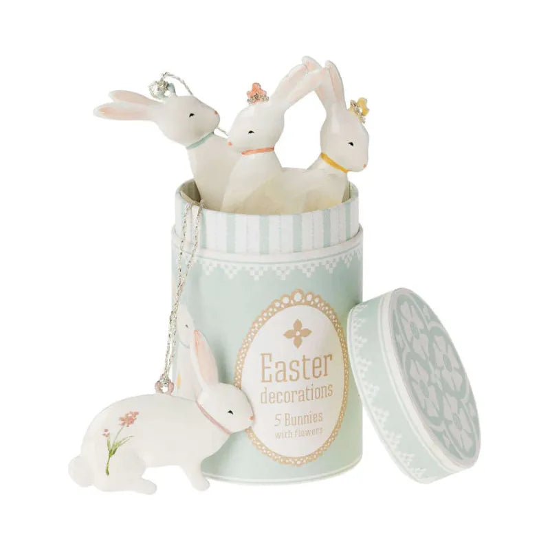 Maileg Easter Bunny Ornaments Set of 5 - Handmade Scandinavian-Style Bunny Decorations for Easter Tree, Gift Baskets & Spring Home Decor