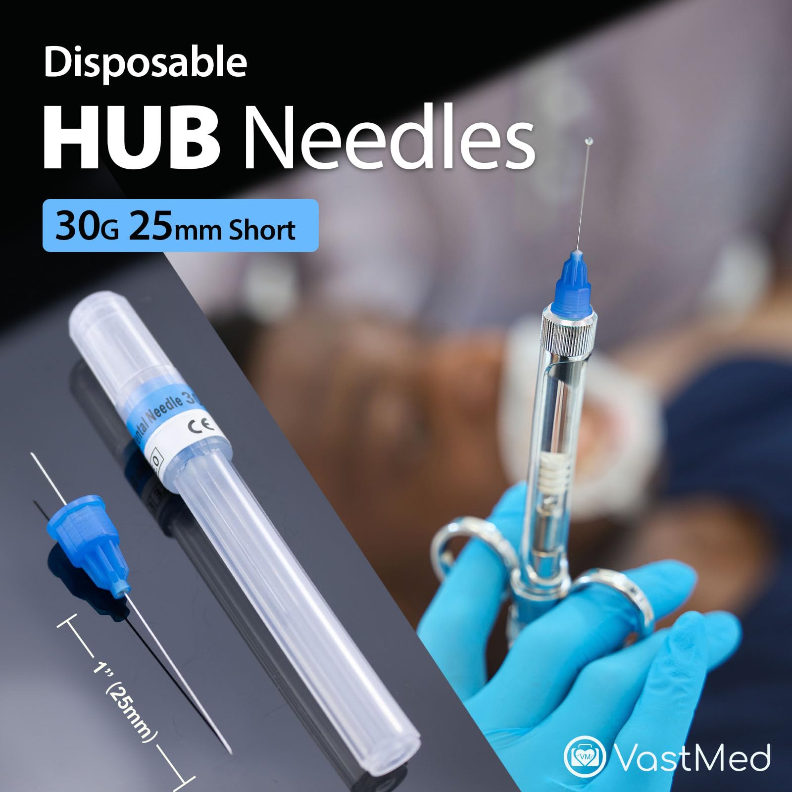 100PCs Dental Grade Plastic Hub Needles 30G Short by VASTMED | Disposable Self-Threading Tri-Bevel Point Needles for Dental Procedures, Anesthesia & Medical Use