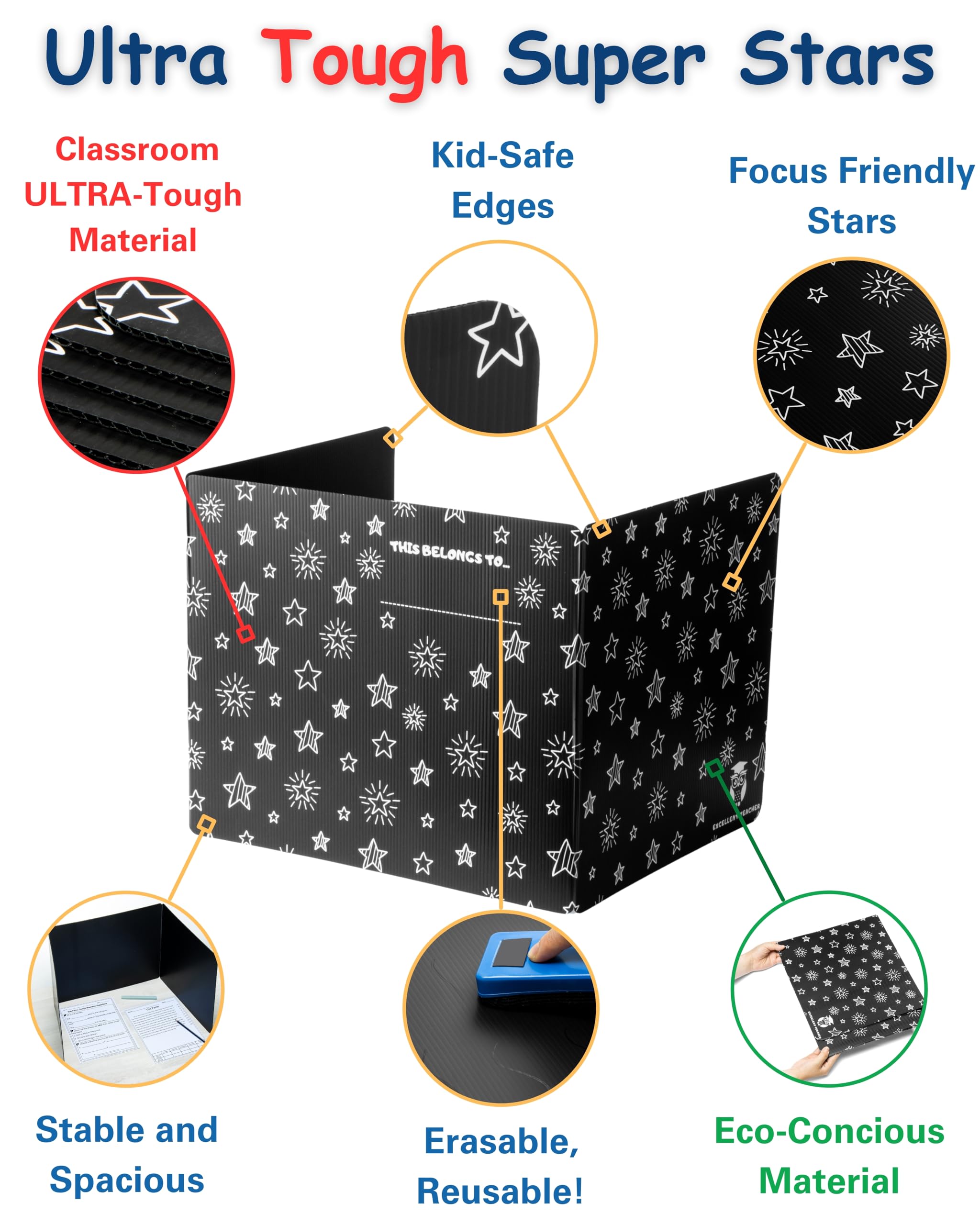 25 Black Plastic Privacy Folders for Students - Durable Desk Dividers for Classroom & Testing