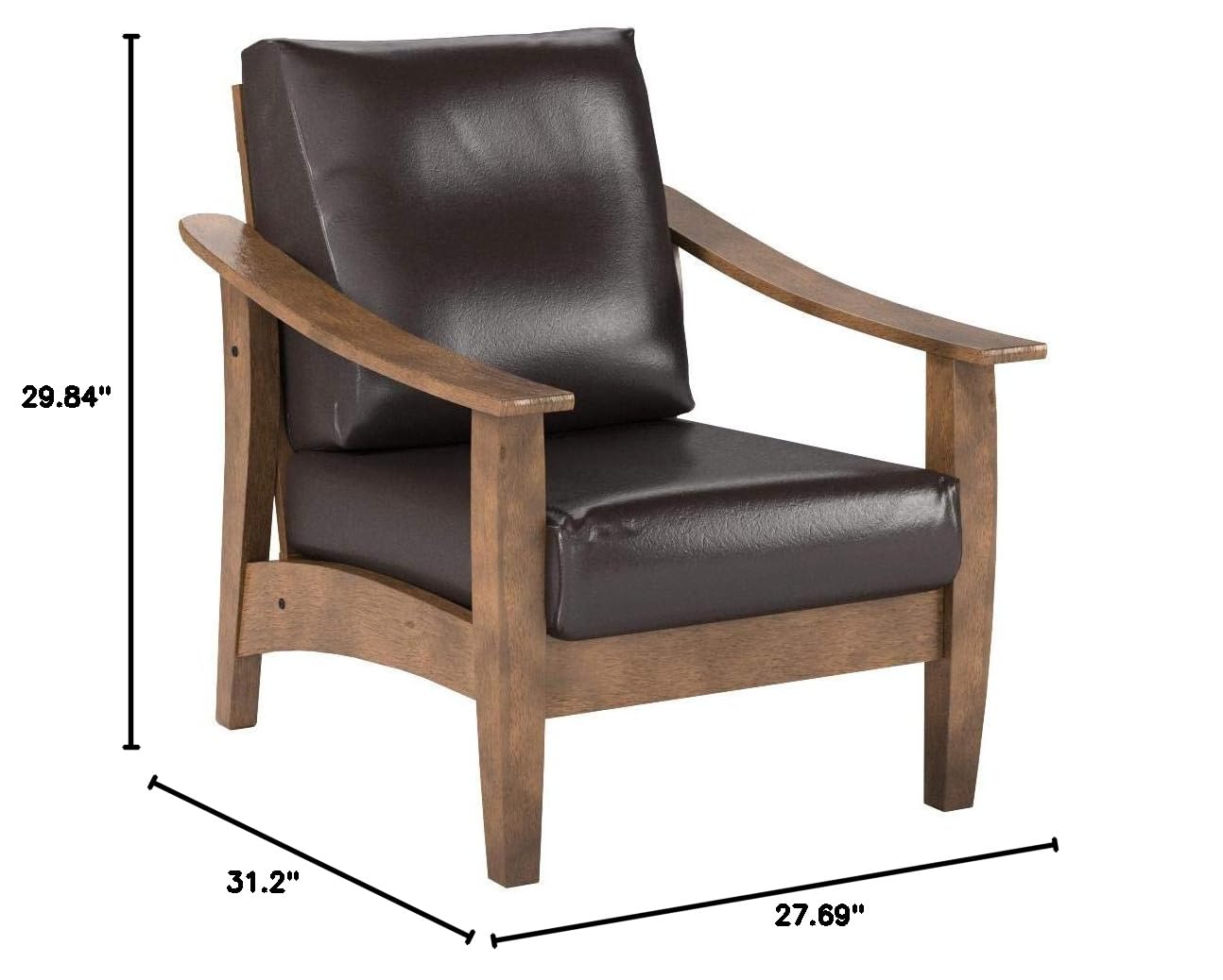 Baxton Studio 424-6895-AMZ Modern Living Room Chairs - Brown Leather Accent Chair for Home Office, Lounge & Reading Nook - Comfortable Mid-Century Style Armchair