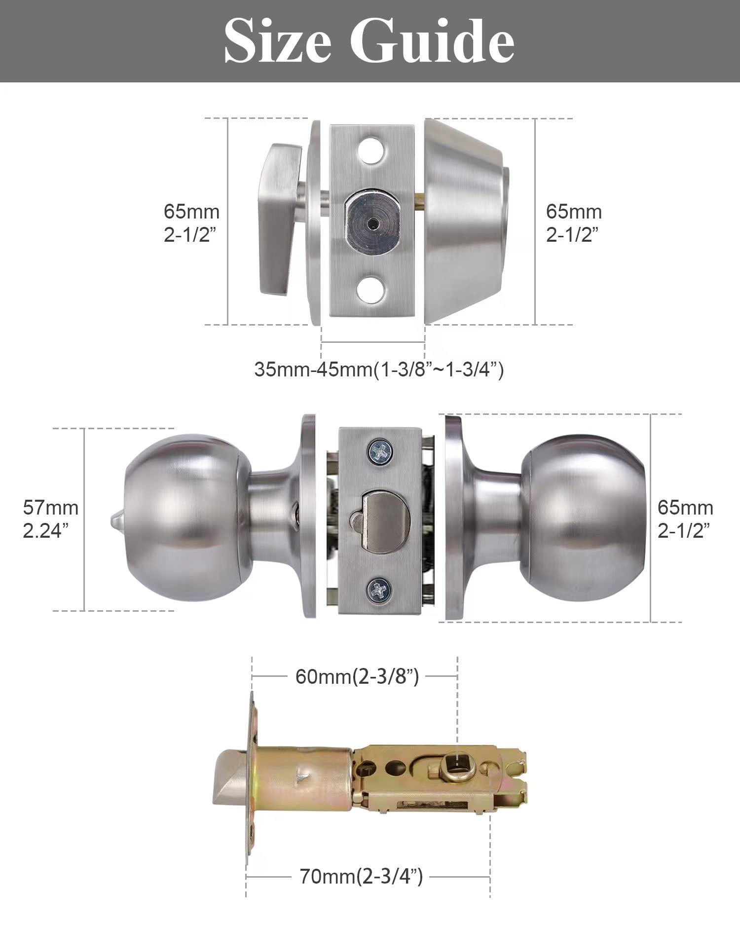 2 Sets Keyed Alike Entry Door Knob & Deadbolt Combo Set - Satin Nickel Round Exterior Door Knobs with Lock & Keys for Front Door Security - Perfect for Home, Apartment & Office Entrance Protection