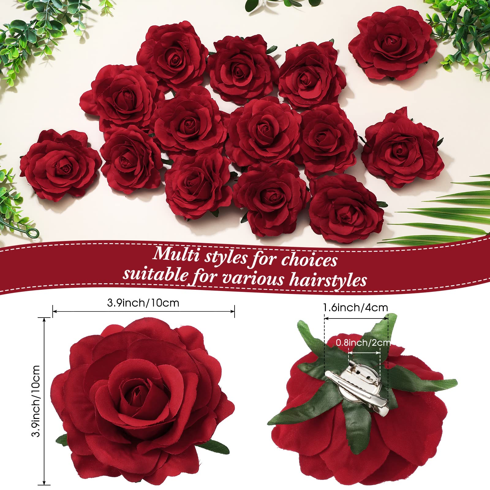 Waydress 30 Packs Red Rose Hair Clips - 4 Inch Floral Hairpins for Bridal, Wedding, Prom & Party Hair Accessories - Perfect for Bridesmaids, Flower Girls & Special Occasions