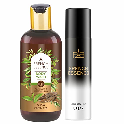 French Essence Combi Pack - Oud & Green Tea Scented Body Wash + Aluminum-Free Deodorant (420ml) | Luxury Bath & Body Care for Men & Women | Perfect for Daily Shower & Gym Use