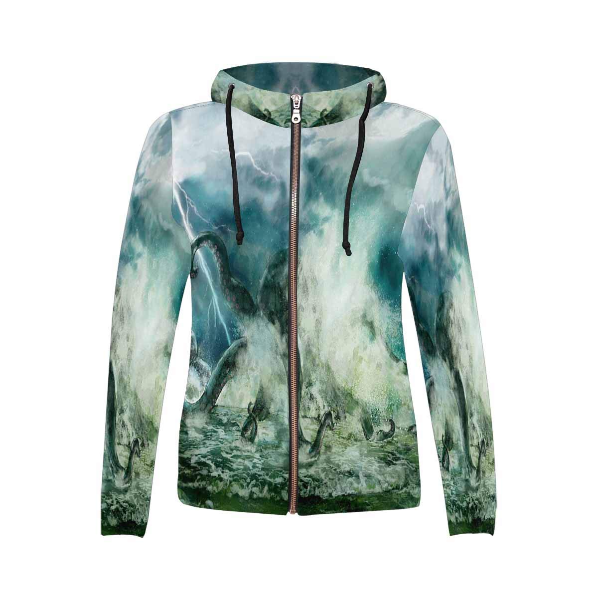 InterestPrint Women's Octopus Print Sea Life Hoodie - Soft Fleece Sweatshirt for Casual Wear, Beach Outings & Cozy Loungewear