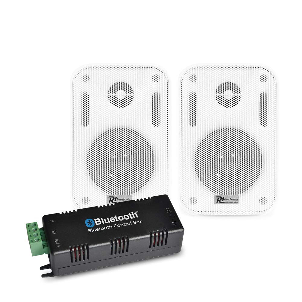 E-Audio B425BL Wireless Bluetooth Amplifier & Wall Mount Speakers - HiFi Stereo Sound for Smart Home, Office, and Outdoor Entertainment - White