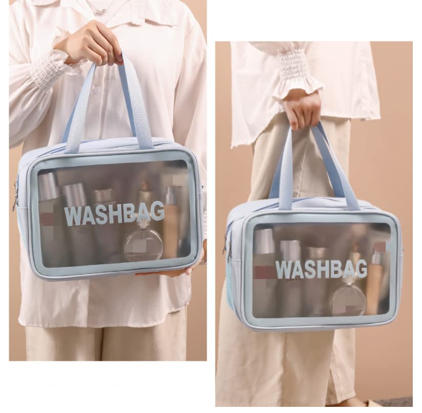 Clear Transparent Travel Toiletry Bag - Double Layer Waterproof & Draining Cosmetic Makeup Organizer for Women & Girls - Perfect for Airplane Carry-On, Gym, Beach & Vacation Essentials