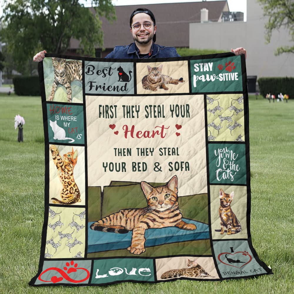 Bengal Cat Quilt Blanket 90x102 Inches - Cozy Home Decor for Cat Lovers - Perfect Gift for Pet Owners | Bedroom, Living Room & Couch Throw
