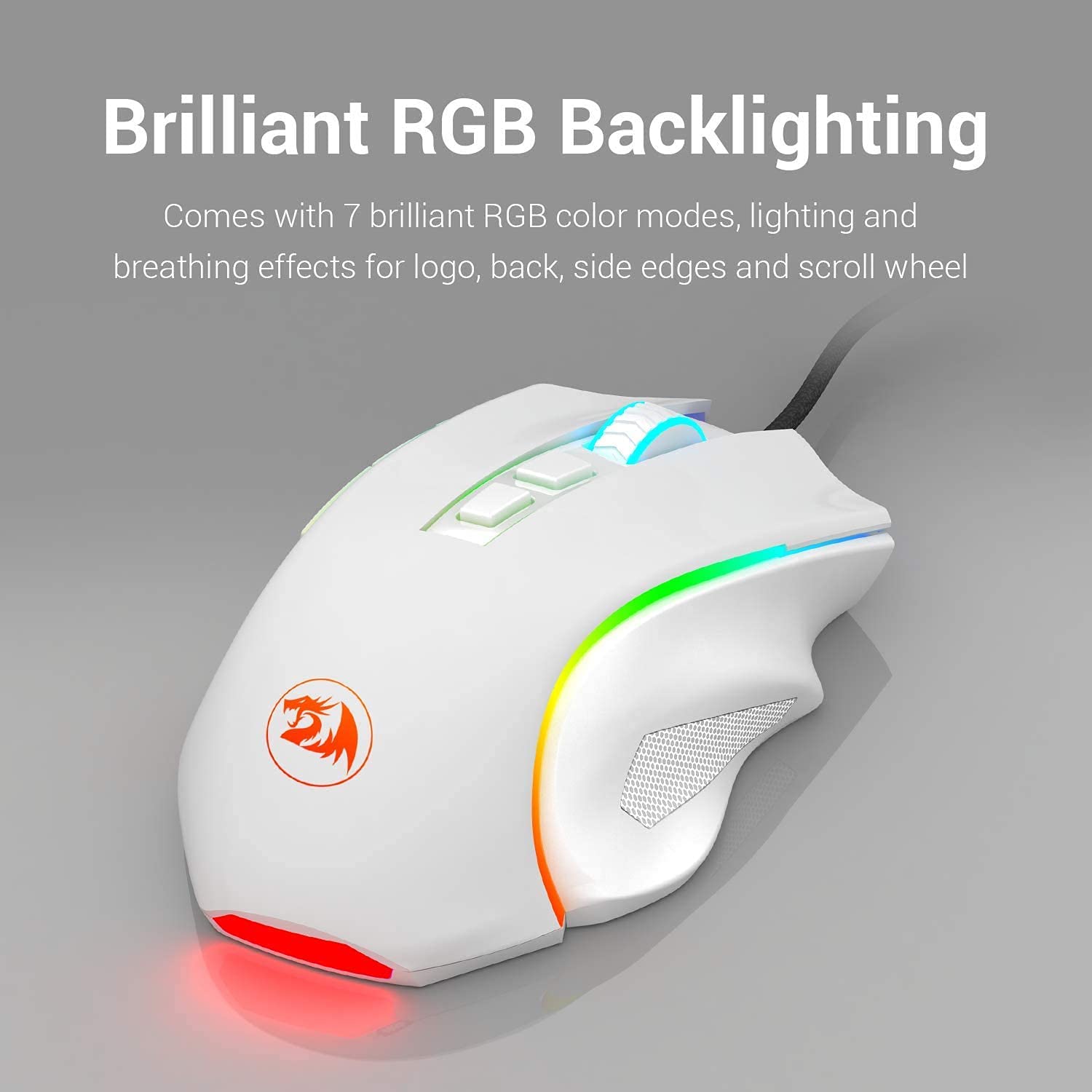 Redragon M602 RGB Wired Gaming Mouse - 7200 DPI High Precision, 8 Programmable RGB Backlight Modes, Ergonomic Design for PC Gamers (White) | Perfect for FPS, MOBA & MMO Gaming on Windows Computers