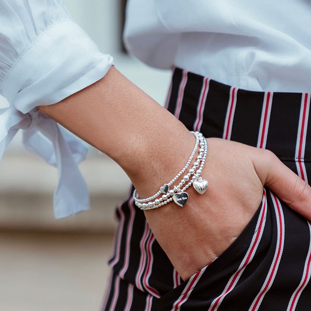 Hearts of Love 925 Sterling Silver Bracelet for Women - Multistrand Heart Charm Bracelet with Engraved 'Love You' Pendant, Perfect Gift for Wife, Girlfriend or Mother's Day - Handmade in UK | Ideal for Romantic Occasions, Anniversaries & Special Celebrations
