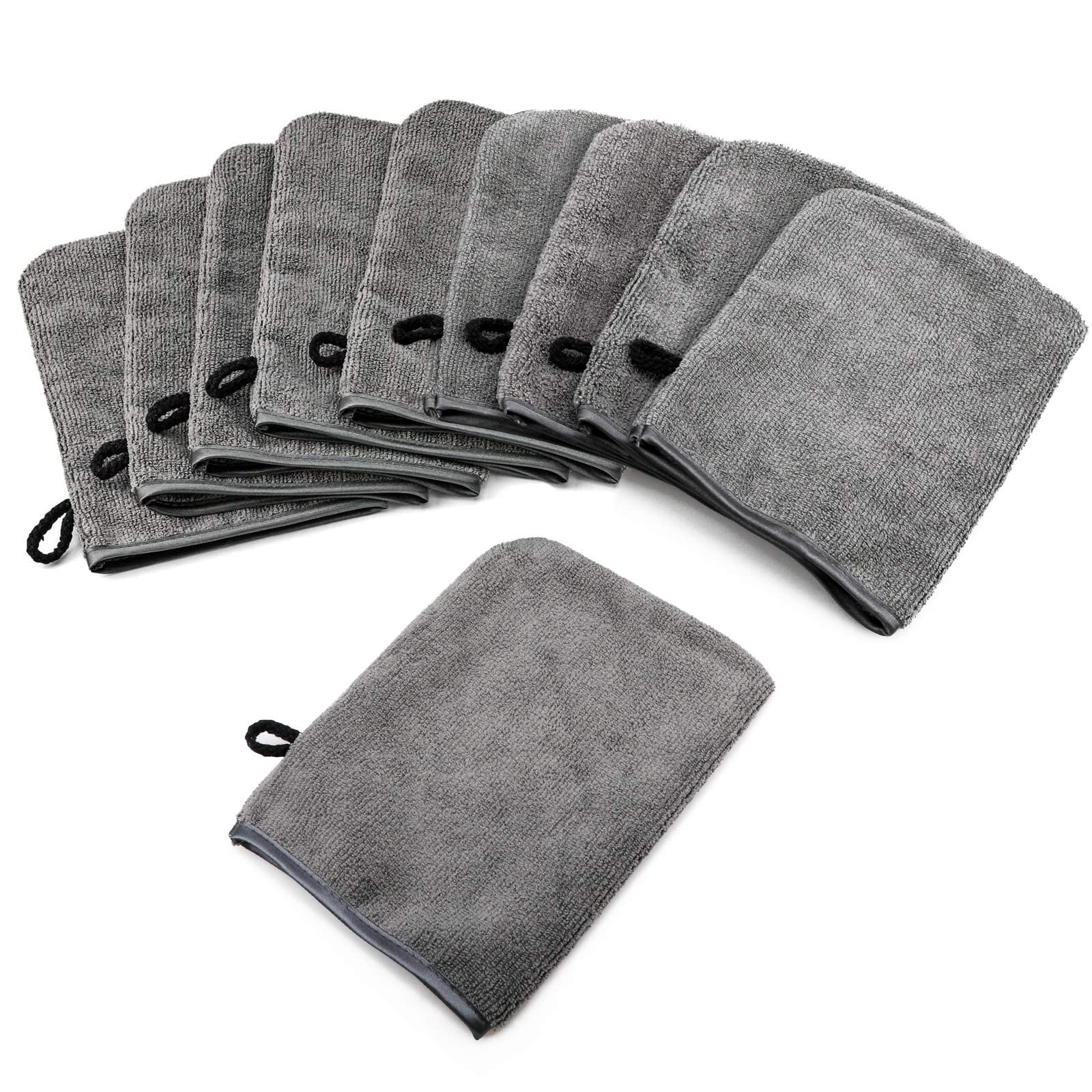 PHOGARY 10 Pack Microfiber Bath Gloves - Soft Reusable Face & Body Wash Mitts for Spa, Makeup Removal - 6x8 Inch Grey European Style Wash Cloths - Perfect for Shower, Skincare & Travel Essentials
