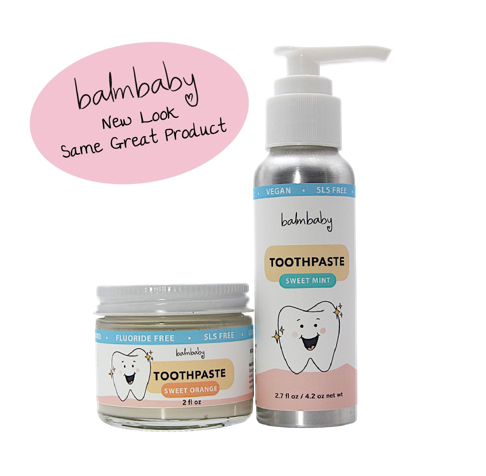 Balm Baby All Natural Fluoride Free Toothpaste for Kids – SLS Free, Xylitol Enriched, Vegan, Gluten Free & BPA Free Children's Toothpaste in Eco-Friendly Glass Jar (2-Pack, Orange) | Gentle Dental Care for Toddlers & Children | Perfect for Morning & Nighttime Brushing Routines