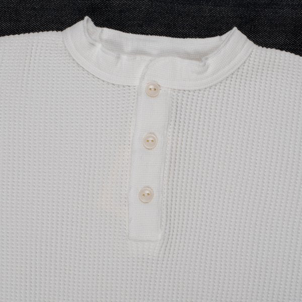 Iron Heart IHTL 1213 Waffle Knit Long Sleeve Thermal Henley Shirt for Men - White | Winter Layering, Outdoor Activities & Casual Wear