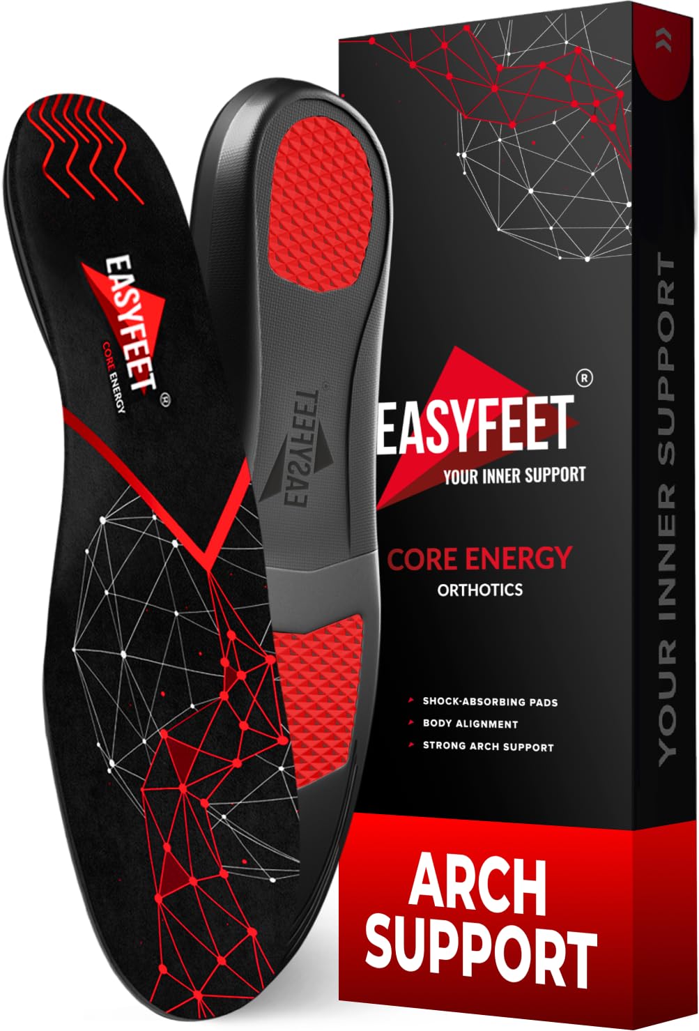 Plantar Fasciitis Insoles for Men & Women - High Arch Support Orthotic Inserts for Heel & Foot Pain Relief - Anti-Fatigue Work Boot & Running Shoe Insoles - Perfect for Hiking, Standing All Day & Flat Feet Support